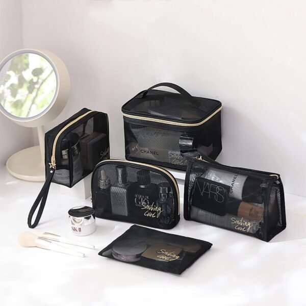Travel Cosmetics Storage Bags for Women, Makeup organizer Mesh Bags Cosmetic Bag Small Five-piece Set Mesh Toiletry Bag Traveling Essentials (black)