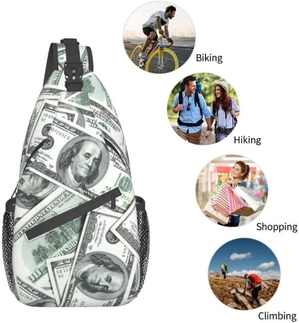 Funny American Dollar Money Sling Bag Crossbody Backpack for Men Women Heap Of One Hundred Dollar Bills Money Background Chest Bag Casual Shoulder Backpack Travel Hiking Daypack Outdoors