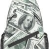 Funny American Dollar Money Sling Bag Crossbody Backpack for Men Women Heap Of One Hundred Dollar Bills Money Background Chest Bag Casual Shoulder Backpack Travel Hiking Daypack Outdoors