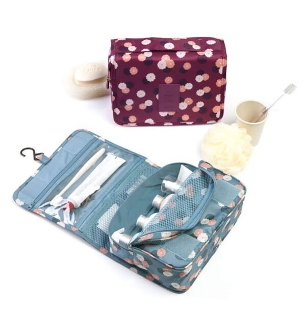 Travel Toiletry Bag Waterproof Makeup Cosmetic Bag with Hanging Hook Portable Makeup Pouch Hanging Makeup Organizer for Women and Girls Blue flower