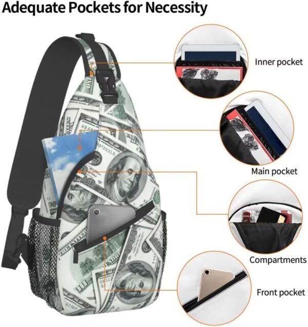 Funny American Dollar Money Sling Bag Crossbody Backpack for Men Women Heap Of One Hundred Dollar Bills Money Background Chest Bag Casual Shoulder Backpack Travel Hiking Daypack Outdoors