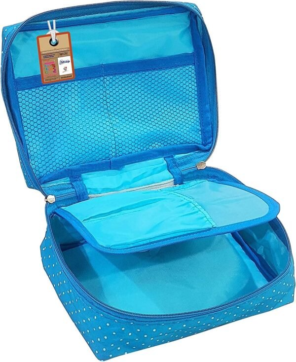 Travel Makeup Train Case Cosmetic Organizer Portable Artist Storage Bag Zipper Pouch with Adjustable Divider for Women Girls Gifts Water-Resistant Daily Storage Organzier (Sky Blue)