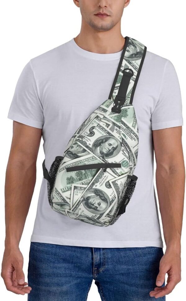 Funny American Dollar Money Sling Bag Crossbody Backpack for Men Women Heap Of One Hundred Dollar Bills Money Background Chest Bag Casual Shoulder Backpack Travel Hiking Daypack Outdoors