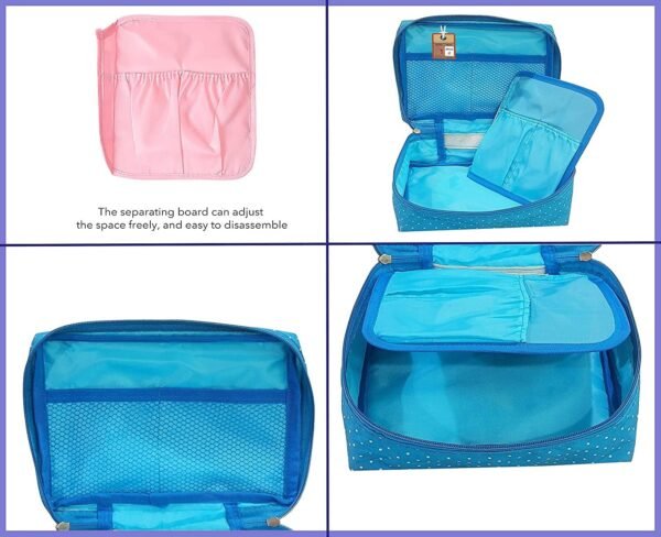 Travel Makeup Train Case Cosmetic Organizer Portable Artist Storage Bag Zipper Pouch with Adjustable Divider for Women Girls Gifts Water-Resistant Daily Storage Organzier (Sky Blue)