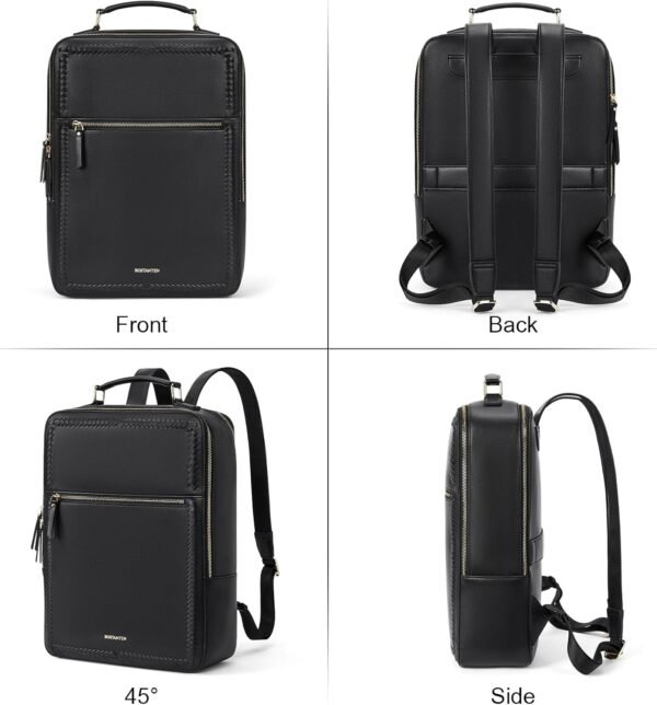 BOSTANTEN Leather Backpack 15.6 inch Laptop Bag Travel Casual Computer Backpack College Business Work Shoulder Bags with Trolley Sleeve for Women Men Black