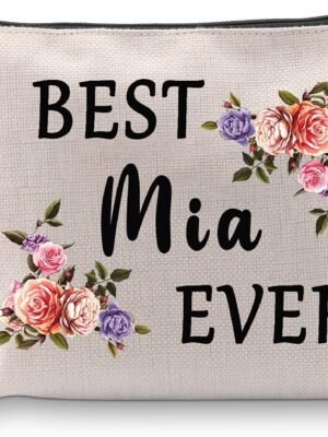 BLUPARK Mia Gift Grandma Birthday Gift Best Mia Ever Canvas Cosmetic Bag Mother’s Day Gift for Grandma Travel Makeup Bag (BEST Mia EVER)