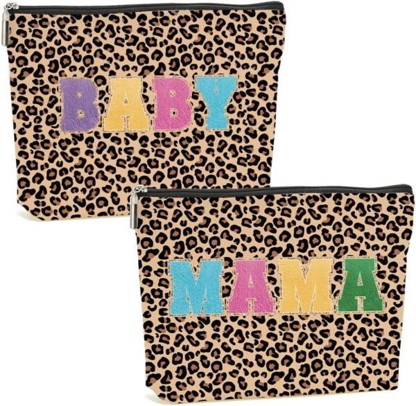 Leopard Print Mama Mom Gifts Daughter Gift Makeup Bag Cosmetic Bag Personalized Initial Monogrammed Gift Bag for Women BFF Friend Teacher Graduation Wedding Beach Trip Appreciation Birthday Christmas