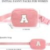 Initial Crossbody Bags for Women - Belt Bag Fanny Packs for Women Fleece Cross Body Bag Sling Bag Pink Small Waist Packs Mothers Day Gifts Travel Accessories Monogrammed Gifts I