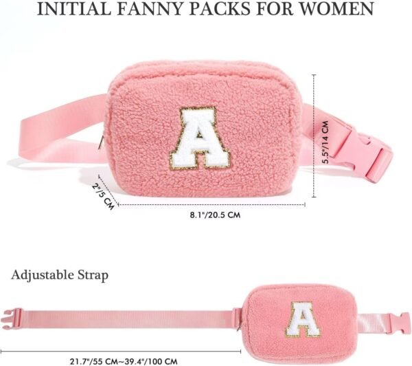 Initial Crossbody Bags for Women - Belt Bag Fanny Packs for Women Fleece Cross Body Bag Sling Bag Pink Small Waist Packs Mothers Day Gifts Travel Accessories Monogrammed Gifts I