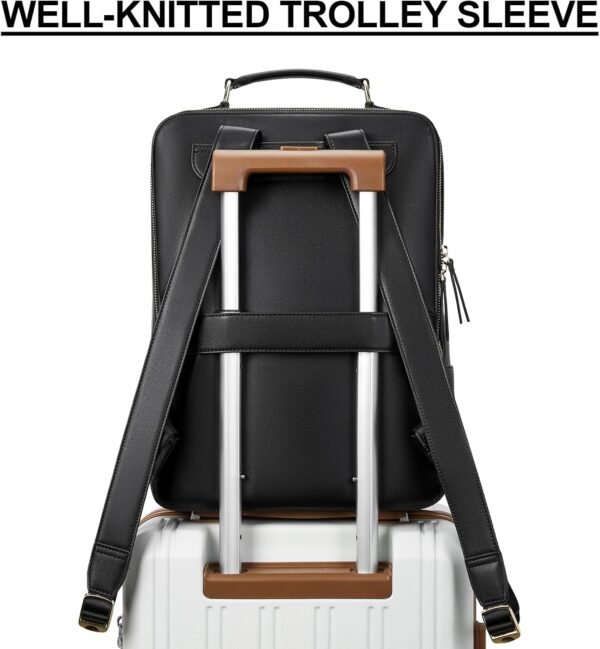 BOSTANTEN Leather Backpack 15.6 inch Laptop Bag Travel Casual Computer Backpack College Business Work Shoulder Bags with Trolley Sleeve for Women Men Black