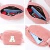 Initial Crossbody Bags for Women - Belt Bag Fanny Packs for Women Fleece Cross Body Bag Sling Bag Pink Small Waist Packs Mothers Day Gifts Travel Accessories Monogrammed Gifts I
