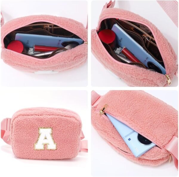 Initial Crossbody Bags for Women - Belt Bag Fanny Packs for Women Fleece Cross Body Bag Sling Bag Pink Small Waist Packs Mothers Day Gifts Travel Accessories Monogrammed Gifts I