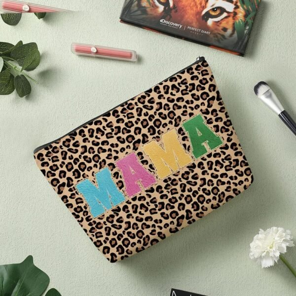 Leopard Print Mama Mom Gifts Daughter Gift Makeup Bag Cosmetic Bag Personalized Initial Monogrammed Gift Bag for Women BFF Friend Teacher Graduation Wedding Beach Trip Appreciation Birthday Christmas