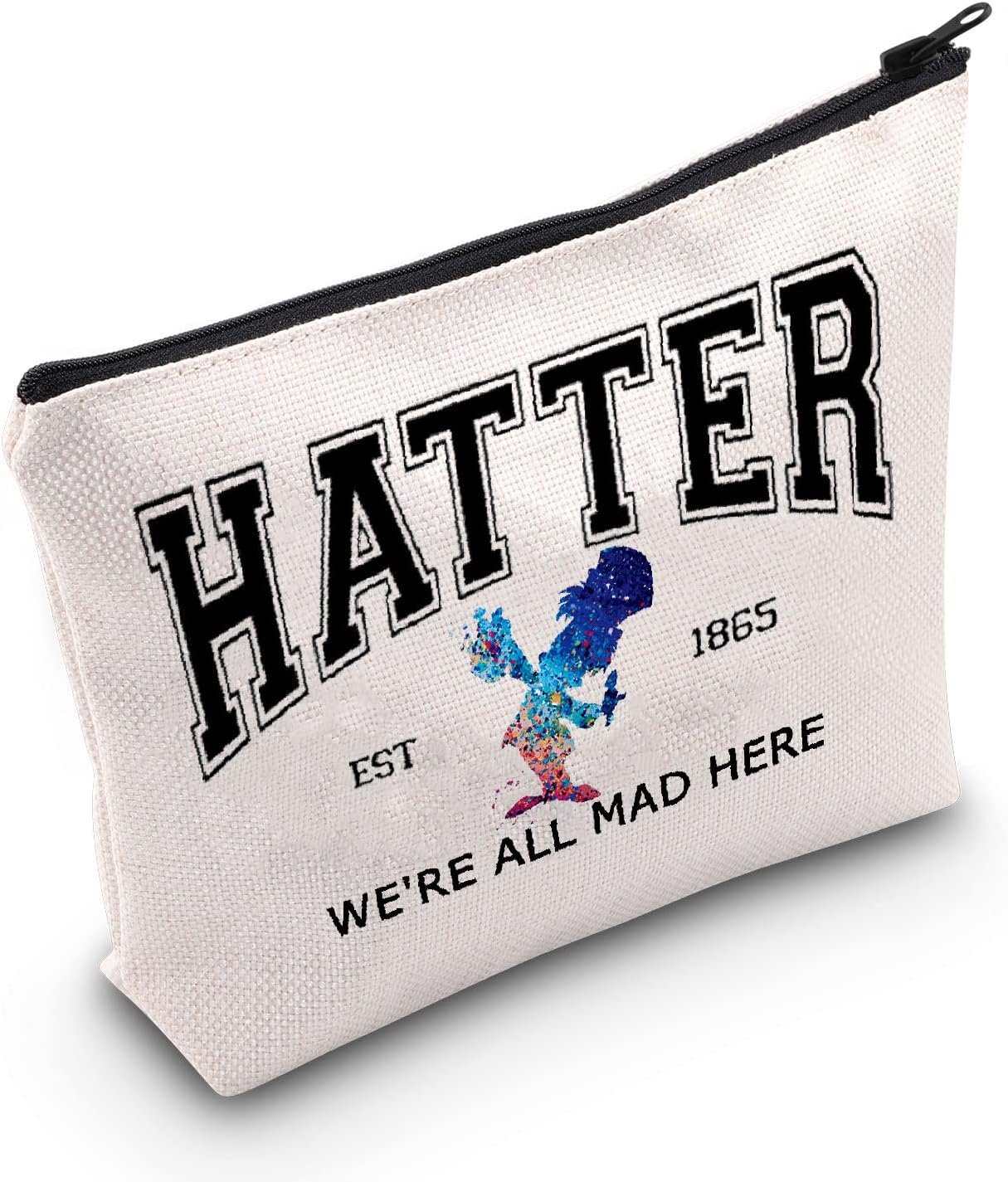 POFULL Mad Hatter Gift We’re All Mad Here Makeup Bag With Zipper Wonderland Merchandise (Hatter Cosmetic Bag)