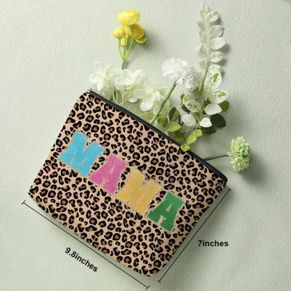 Leopard Print Mama Mom Gifts Daughter Gift Makeup Bag Cosmetic Bag Personalized Initial Monogrammed Gift Bag for Women BFF Friend Teacher Graduation Wedding Beach Trip Appreciation Birthday Christmas