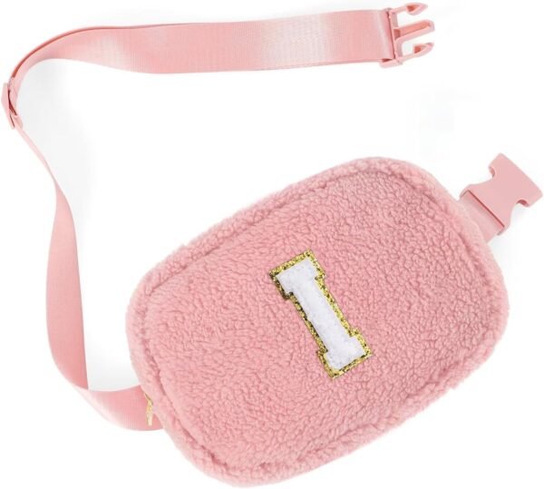 Initial Crossbody Bags for Women - Belt Bag Fanny Packs for Women Fleece Cross Body Bag Sling Bag Pink Small Waist Packs Mothers Day Gifts Travel Accessories Monogrammed Gifts I