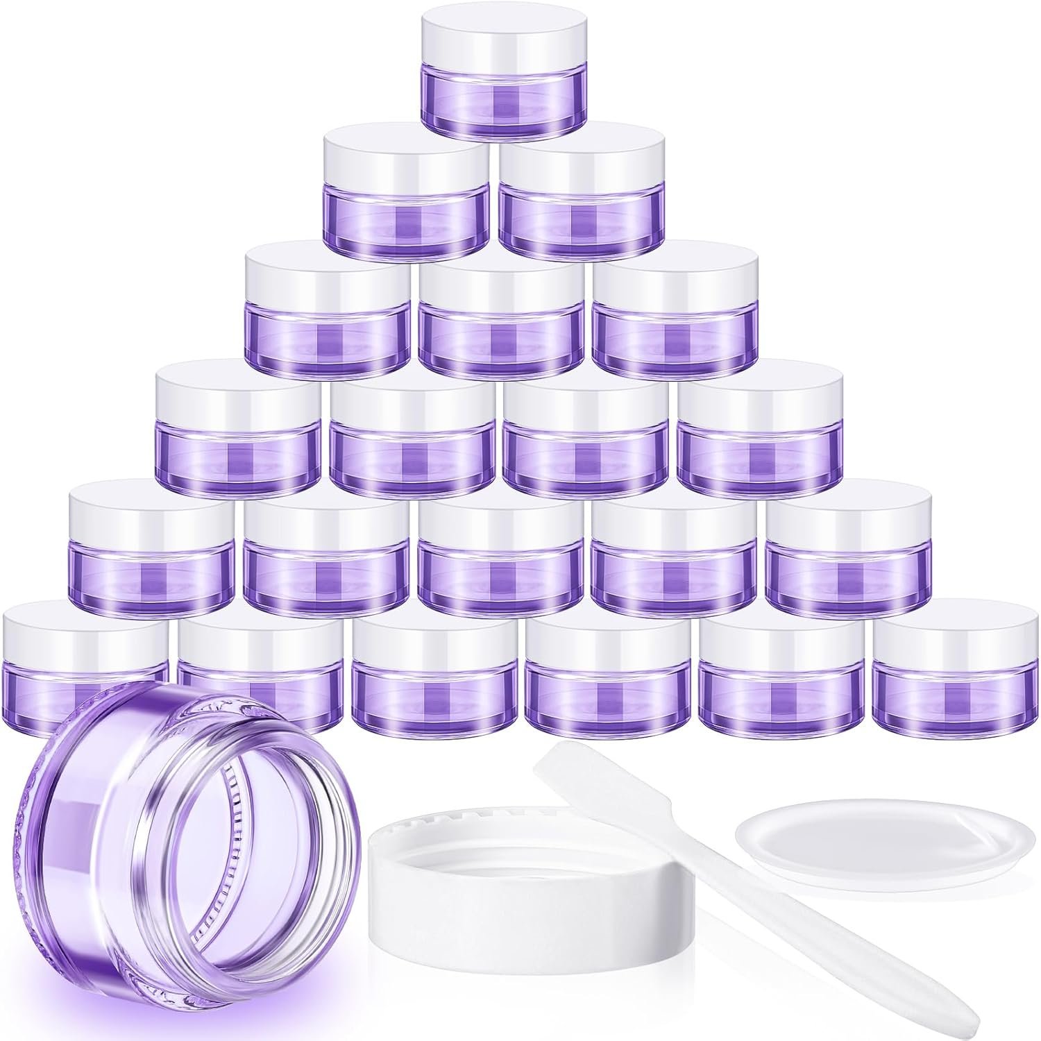 24 Pcs Travel Sized Glass Jars with Leak Proof Cover Refillable 20ml/0.7 oz Containers for Toiletries with Lid for Lotion Makeup Cream Powder Glitter Cosmetic(Light Purple)