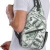 Funny American Dollar Money Sling Bag Crossbody Backpack for Men Women Heap Of One Hundred Dollar Bills Money Background Chest Bag Casual Shoulder Backpack Travel Hiking Daypack Outdoors