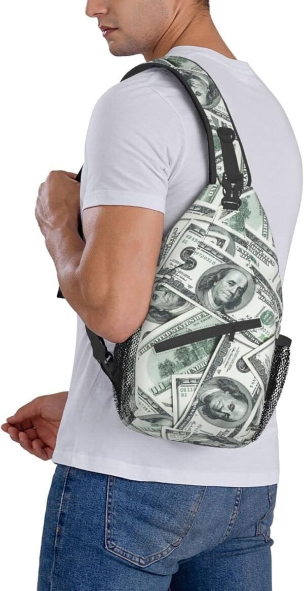 Funny American Dollar Money Sling Bag Crossbody Backpack for Men Women Heap Of One Hundred Dollar Bills Money Background Chest Bag Casual Shoulder Backpack Travel Hiking Daypack Outdoors