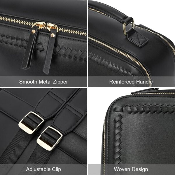 BOSTANTEN Leather Backpack 15.6 inch Laptop Bag Travel Casual Computer Backpack College Business Work Shoulder Bags with Trolley Sleeve for Women Men Black
