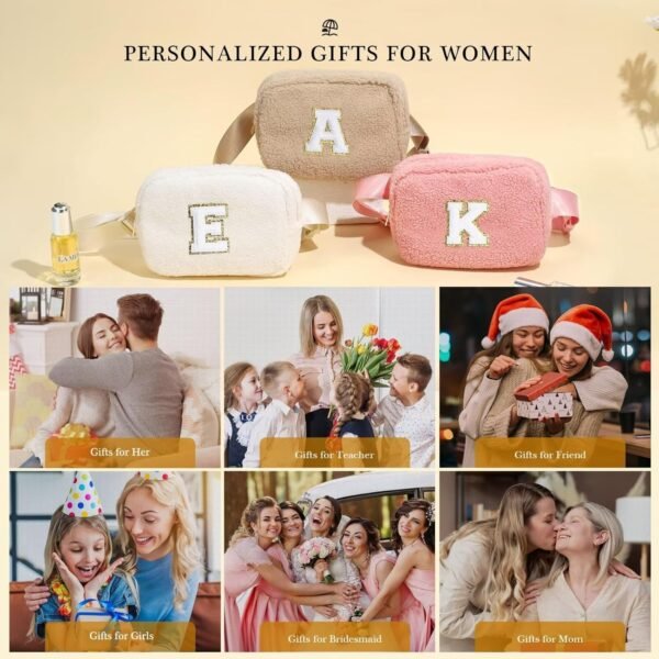 Initial Crossbody Bags for Women - Belt Bag Fanny Packs for Women Fleece Cross Body Bag Sling Bag Pink Small Waist Packs Mothers Day Gifts Travel Accessories Monogrammed Gifts I