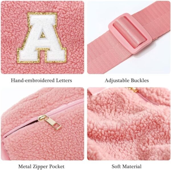 Initial Crossbody Bags for Women - Belt Bag Fanny Packs for Women Fleece Cross Body Bag Sling Bag Pink Small Waist Packs Mothers Day Gifts Travel Accessories Monogrammed Gifts I