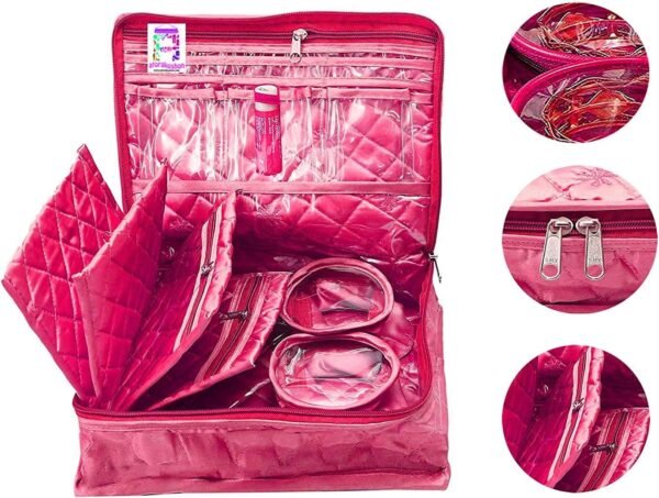 Satin Makeup Pouches Vanity Jewellery Traveling Organizer Storage Box Cosmetic Bag it along anywhere easily For Women Pink