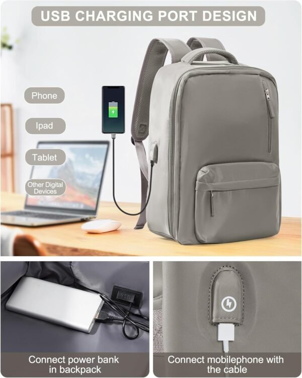 VGCUB Travel Essentials Backpack for Women Men,Laptop Carry on Backpack with Laptop Compartment,Waterproof Work Personal Item Size Backpack with USB Charging Port,Brown