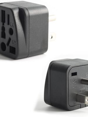 2 Pack UK/EU/AU/CN to US Travel Plug Adapter,Grounded 3 Prong USA Wall Plug,US Travel Adaptor and Converter, Black