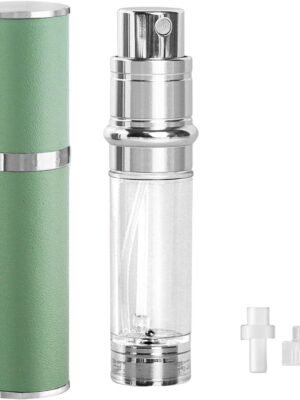 Refillable Perfume Atomizer Bottles, Mini Portable PU Leather Spray Bottle Travel Essentials For Women Mens, Pump-to-Fill Easy Operate, 5ml/0.2oz , Great Gift for Mother’s Day, Reusable(Fresh Green)