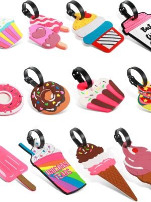 12 Pieces Funny Luggage Tags Cute Travel Baggage Bag Tags Luggage Identifier Colorful Suitcase Labels for Women Men (Dessert Series)