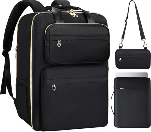 BERTASCHE Travel Laptop Backpack for Women with 15.6 inch Laptop Sleeve, Carry On Backpack Flight Approved, Personal Item Travel Bag for Work Business Trip Weekender Expandable Casual Daypack, Black