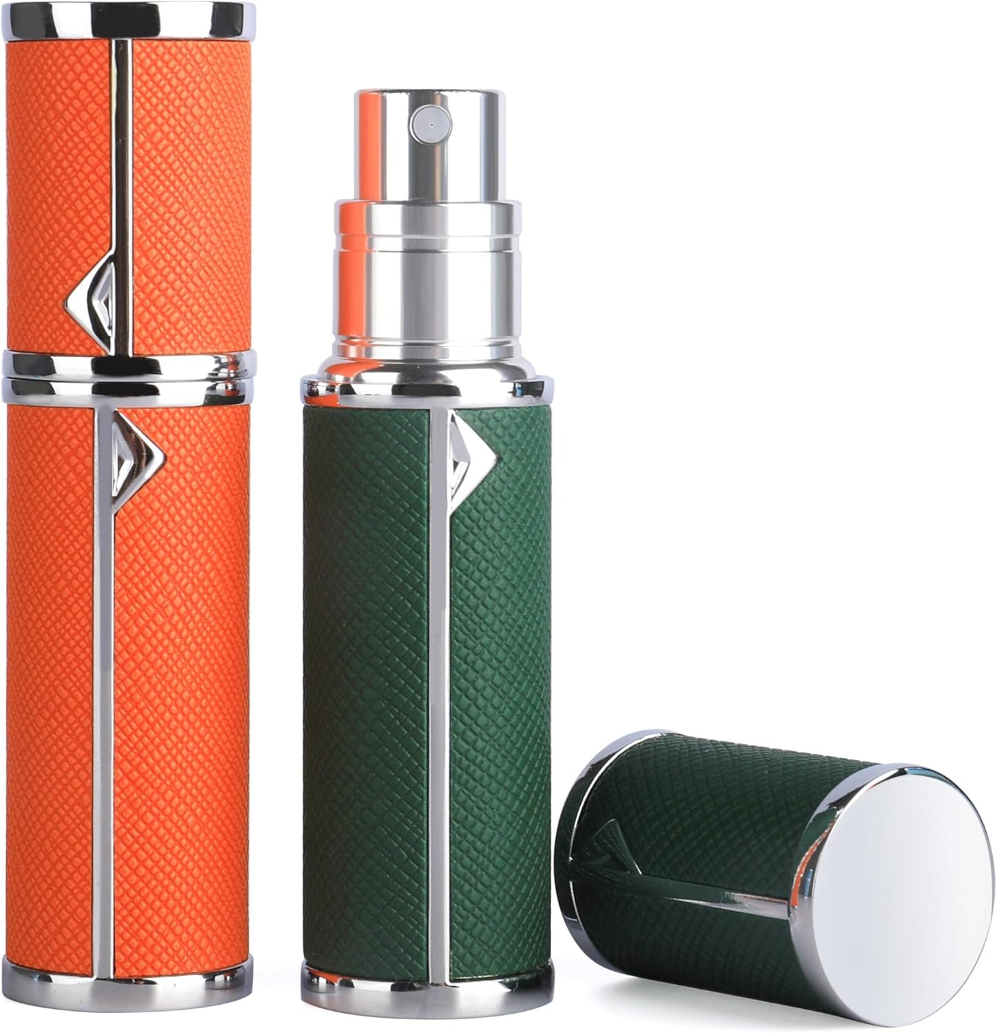 2pcs Travel Perfume Bottle Refillable, Cologne Travel Size Atomizer Bottle,Refill Perfume Dispenser Container,Mini Spray Pump Scent Case For Men And Women, 5ml (Dark Green & Orange)