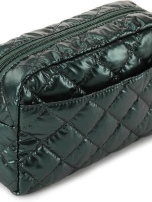 81JspM5E-jL._AC_SL1500_.jpg Veki Cotton Checkered Makeup Bag for Women, Puffy Quilted Cosmetic Bags for Purse, Small Travel Toiletry Bag, Mini Cute Make up Pouch Quilted Makeup Organizer Bag with Zipper (Dark Green)