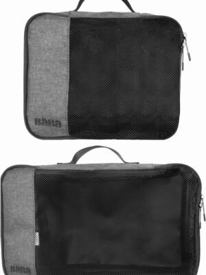 BARA Space Saving Packing Cubes for Carry On Suitcase Luggage Organization – Medium and Small Packing Organizers with a Mesh Top for Lightweight Travel Organization, Grey (Set of 2)