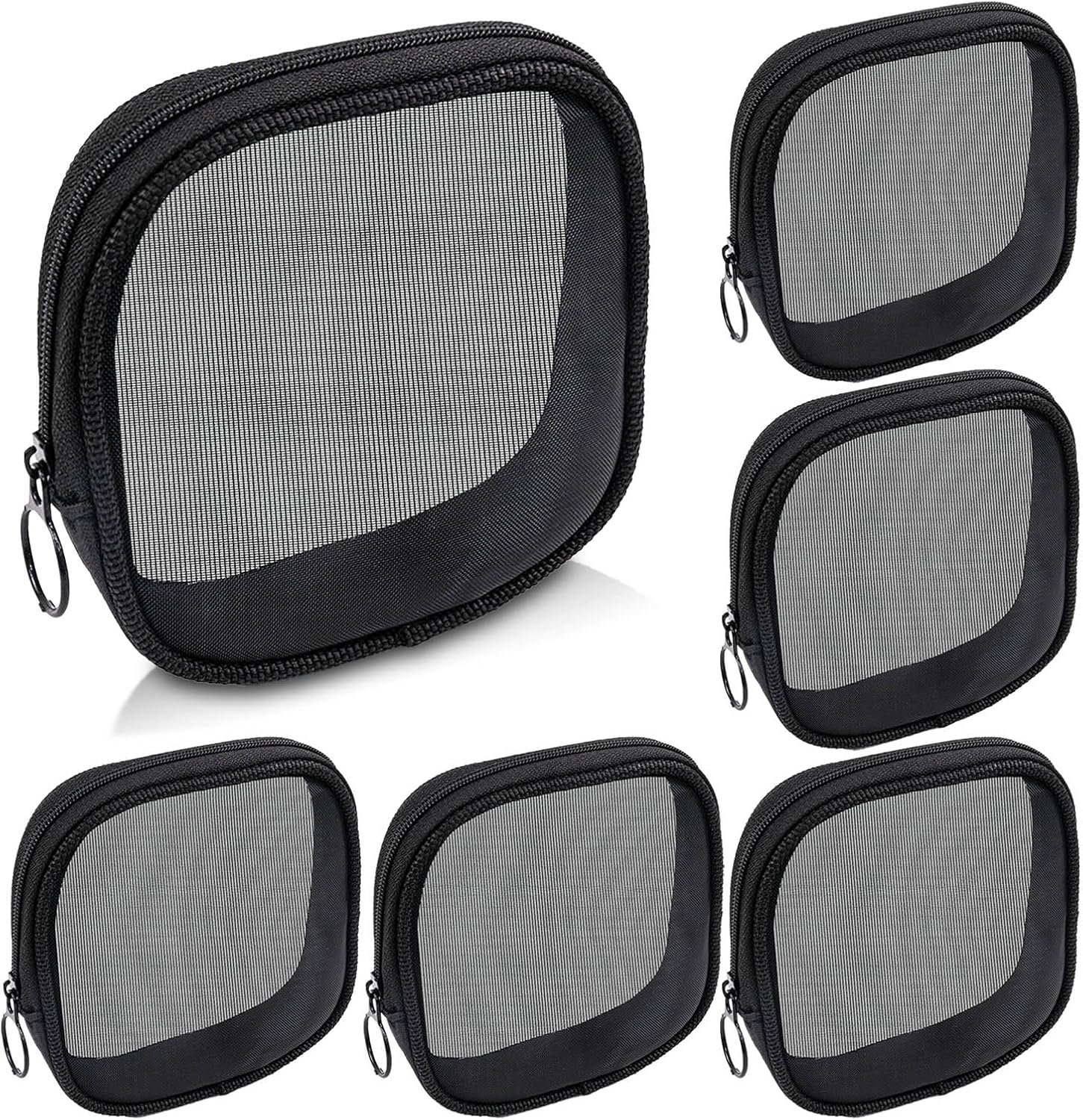 6 Pcs Mesh Makeup Bag Organizer Bags Mini Portable Small Bag Coin Purse Mesh Zipper Pouch Travel Accessories for Office College Gym Room Dorm Home Apartment with Women Men (Black)