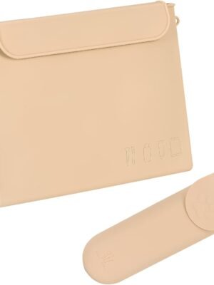 Silicone Travel Makeup Cosmetic Bag with Makeup Brush Holder for Women | Silicone Travel Toiletry Bag for Women | Easy Carry Silicone Cosmetic Bag for Makeup | Beauty Tools and Brushes (Khaki)