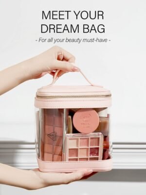 ROWNYEON Large CLear Travel Makeup Bag for Women，Transparent Cosmetic Bag with Handle，Portable Makeup Case Organizer，Waterproof Toiletry Organizer Train Case