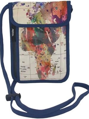 Artists Collective RFID Blocking Passport Wallet | Travel Crossbody Purse for Cash, Credit Cards, and Phone- Design by Mark Ashkenazi (Israel) World Map