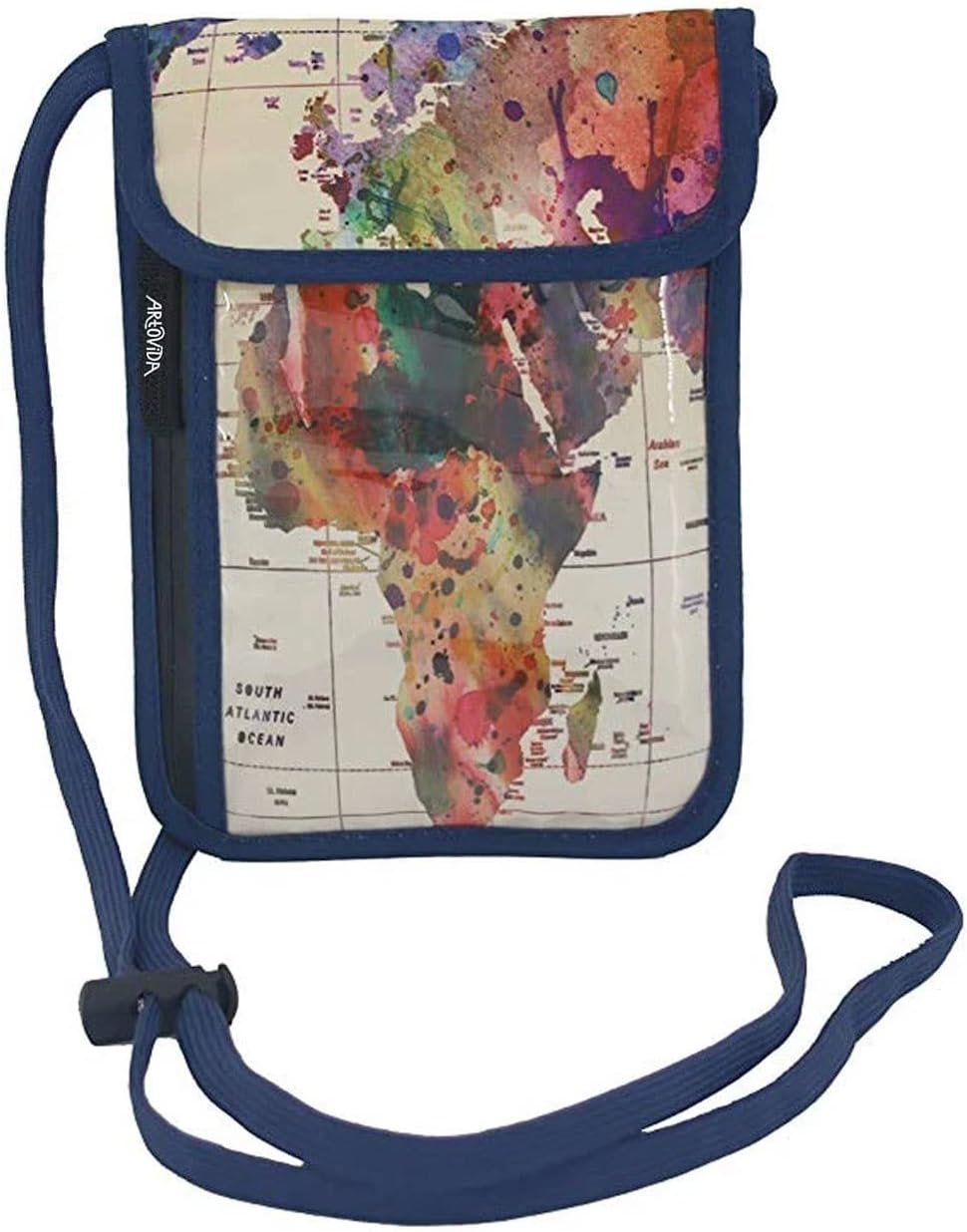 Artists Collective RFID Blocking Passport Wallet | Travel Crossbody Purse for Cash, Credit Cards, and Phone- Design by Mark Ashkenazi (Israel) World Map