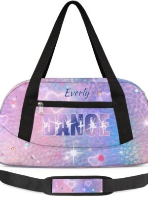 Personalized Gym Bag for Girls Teens, Custom Dance Bag Overnight Small Duffel Bag Carry On Weekend Sports Travel Bag for School Practice Gymnastics Ballet, Colorful Heart Stars