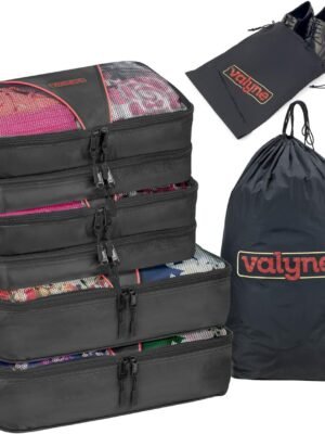 71UACwVzNwL._AC_SL1200_.jpg Valyne Mesh Nylon 6-pcs Packing Cubes Set, Travel Accessories Luggage Organizer Bags with Laundry/Shoe Bag (Medium Packs Double Compartment) (Black)