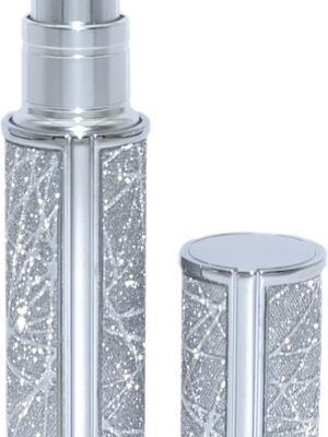 AE00SI perfume atomizer glitter style refillable perfume bottle 0.17oz portable leak proof bottom fill suitable for travel and vacation birthday and anniversary, 5ml (sparkling silver)