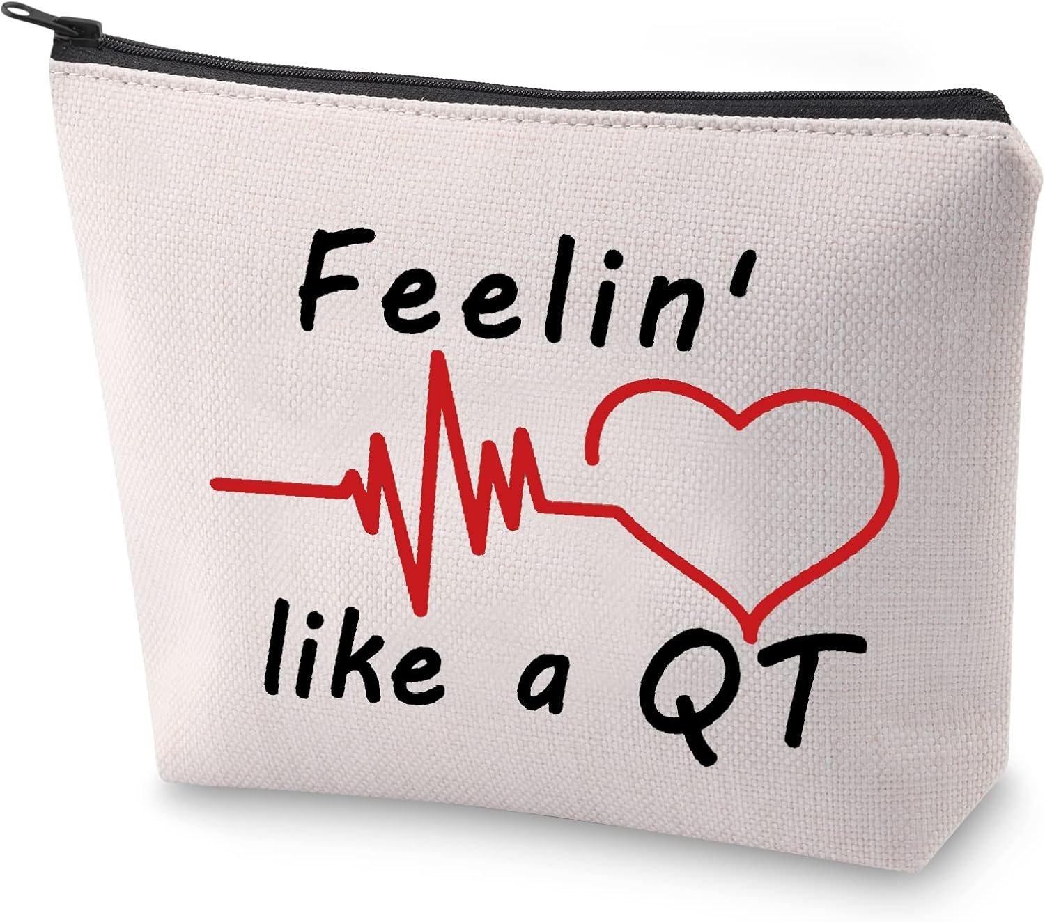 BLUPARK Cardiologist Gift EKG Tech Cosmetic Bag Feelin’ Like A QT Makeup Bag Cardiology Student Graduation Gift (Feelin’ like a QT)