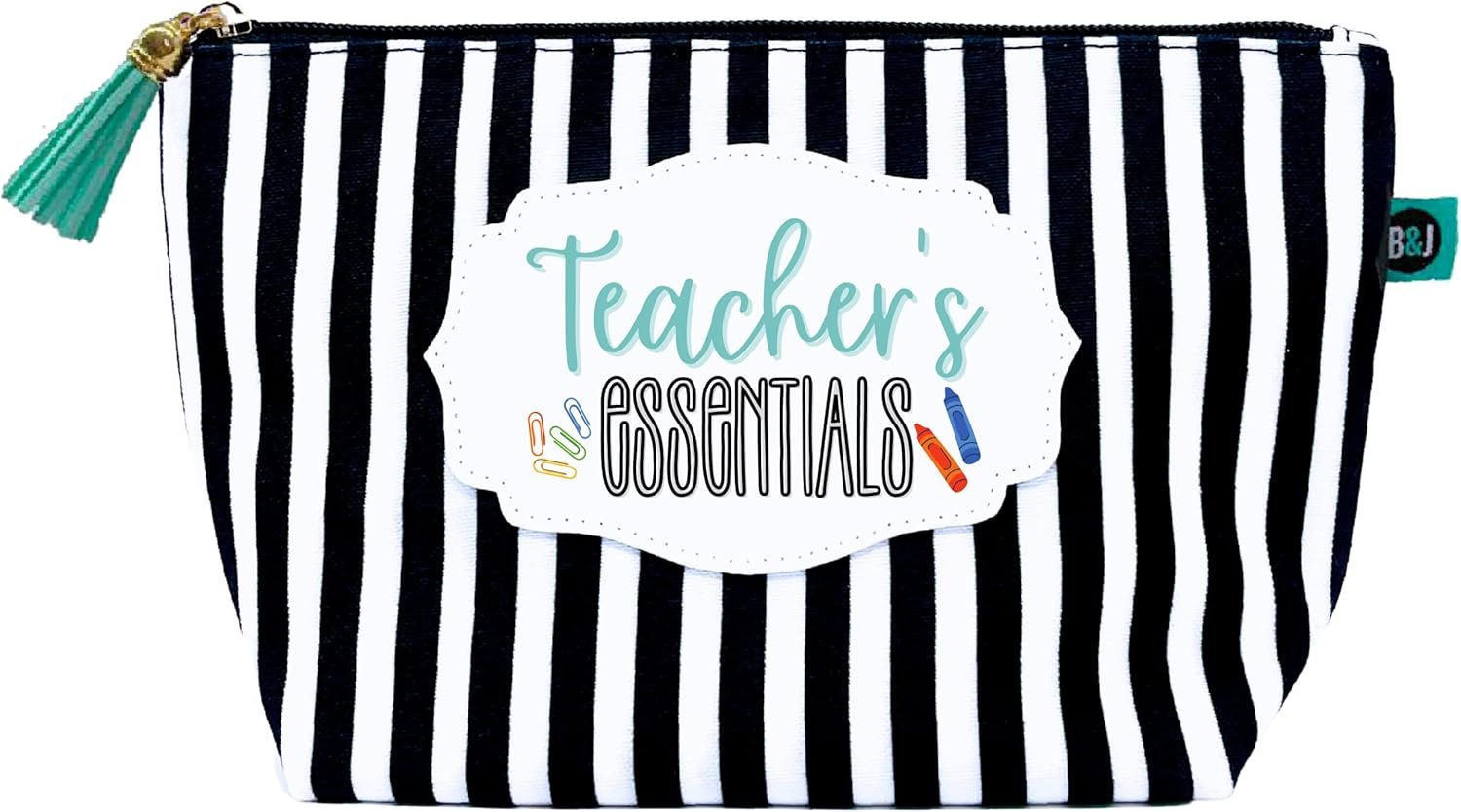 Brooke & Jess Designs Teacher Essentials Pouch Gifts for Women Striped Makeup Bags Cosmetic Bag Travel Toiletry Makeup Pouch Pencil Bag with Zipper Best Just Because Gifts