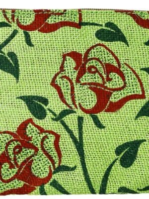 Red Roses and Green Zipper Pouch | Handmade Multipurpose | Aesthetic Purse Travel Organizer (8″X6″)