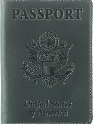 US Leather Passport Book Cover – Thin American Travel Passport Holder – Premium International USA Passport Protector Case for Women Men (Green Vintage)