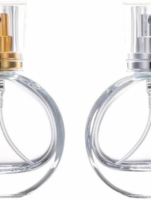 2 Pack Oblate Glass Perfume Atomizer,25ML Empty Refillable Perfume Spray Bottle for Men and Women,Portable Fragrance Fine Mist Spray Bottle Perfume Dispenser for Travel