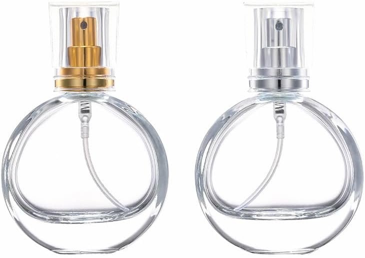 2 Pack Oblate Glass Perfume Atomizer,25ML Empty Refillable Perfume Spray Bottle for Men and Women,Portable Fragrance Fine Mist Spray Bottle Perfume Dispenser for Travel