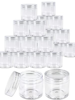 Beauticom 30g/30ml (1 fl. oz.) Double Wall Clear Plastic Leak Proof Jars with Flat Top Lids for Creams, Lotions, Make Up, Powders, Glitters, and more… (Color: Clear, Pieces: 24)